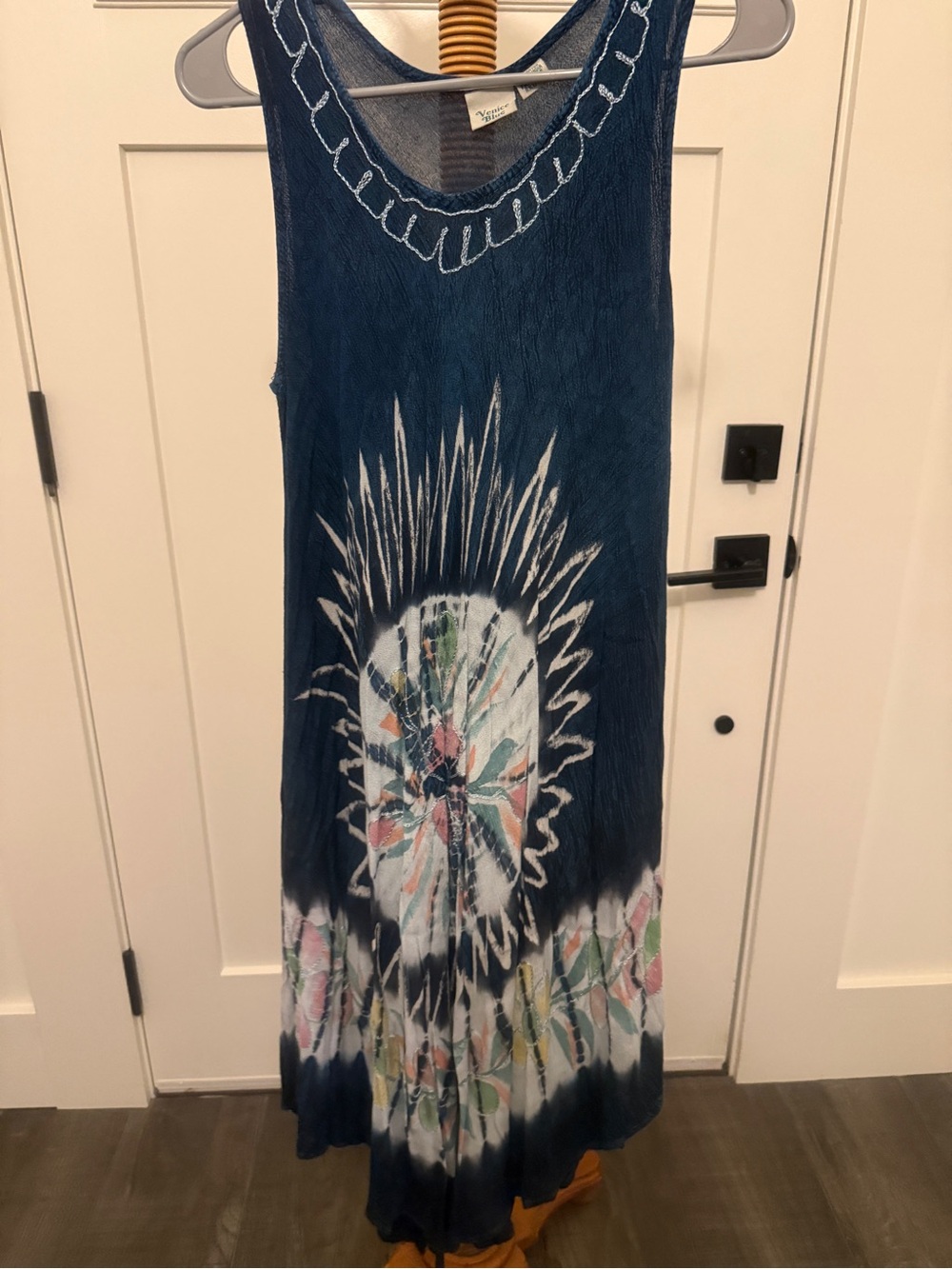 Women’s Navy Blue Tie-Dye Floral Maxi Dress